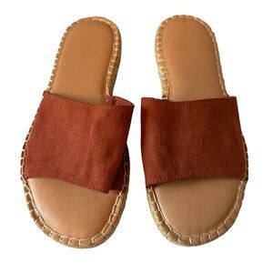Womens Old Navy Tan & Rust Slide-On Espadrille Sandals Size 9 Faux Leather & Sue